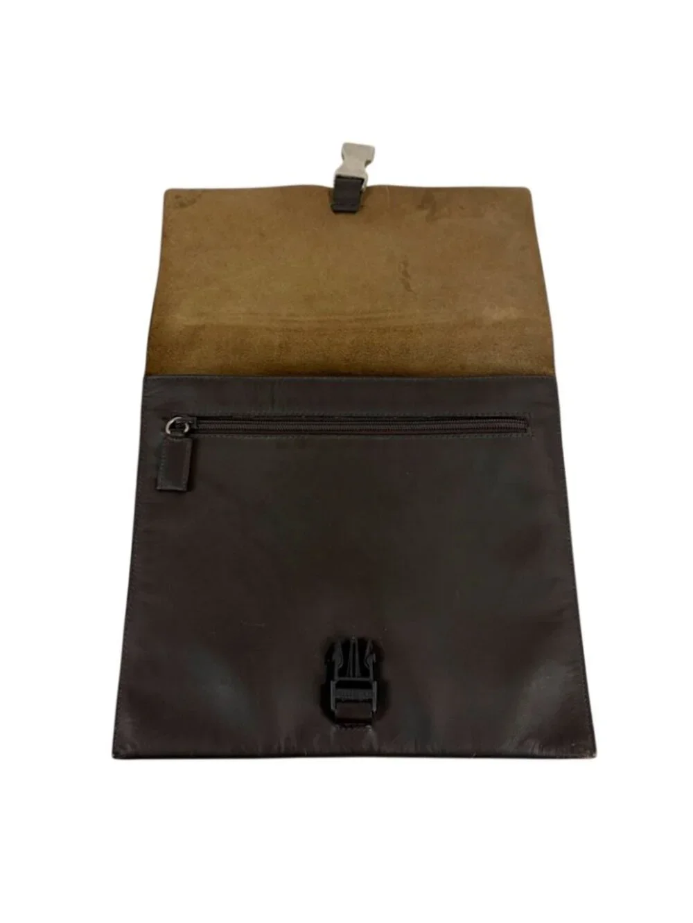 Prada Cobra Buckle Leather Shoulder Bag Cross Dark Brown Vintage